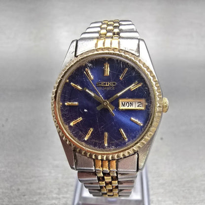 Seiko Watch Women 24mm Blue Dial Two Tone Daydate Round 7N83-0049 New Battery0