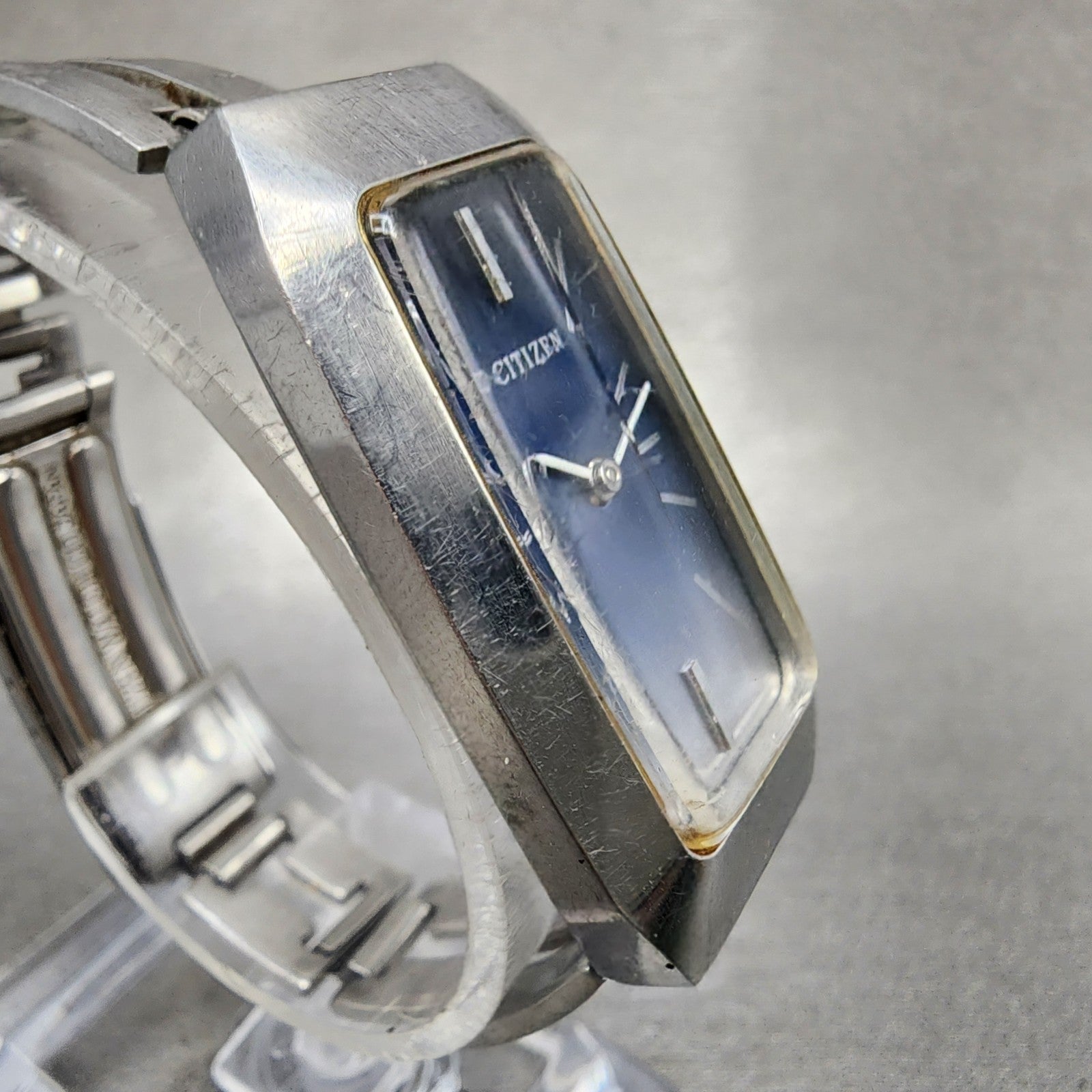 Citizen Tank Watch Women 21mm Blue Dial Steel Rectangle Manual Wind Runs VTG3