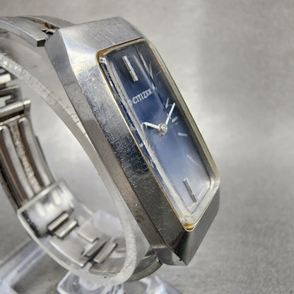 Citizen Tank Watch Women 21mm Blue Dial Steel Rectangle Manual Wind Runs VTG3