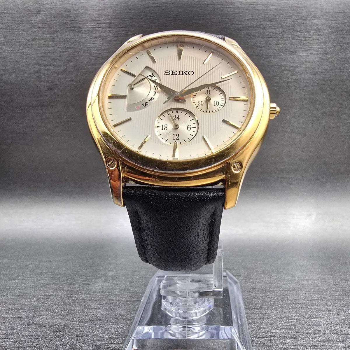 Seiko Le Grand Watch Men 40mm Champagne Dial Gold Daydate Round 5Y66-0AB0 NewBat5