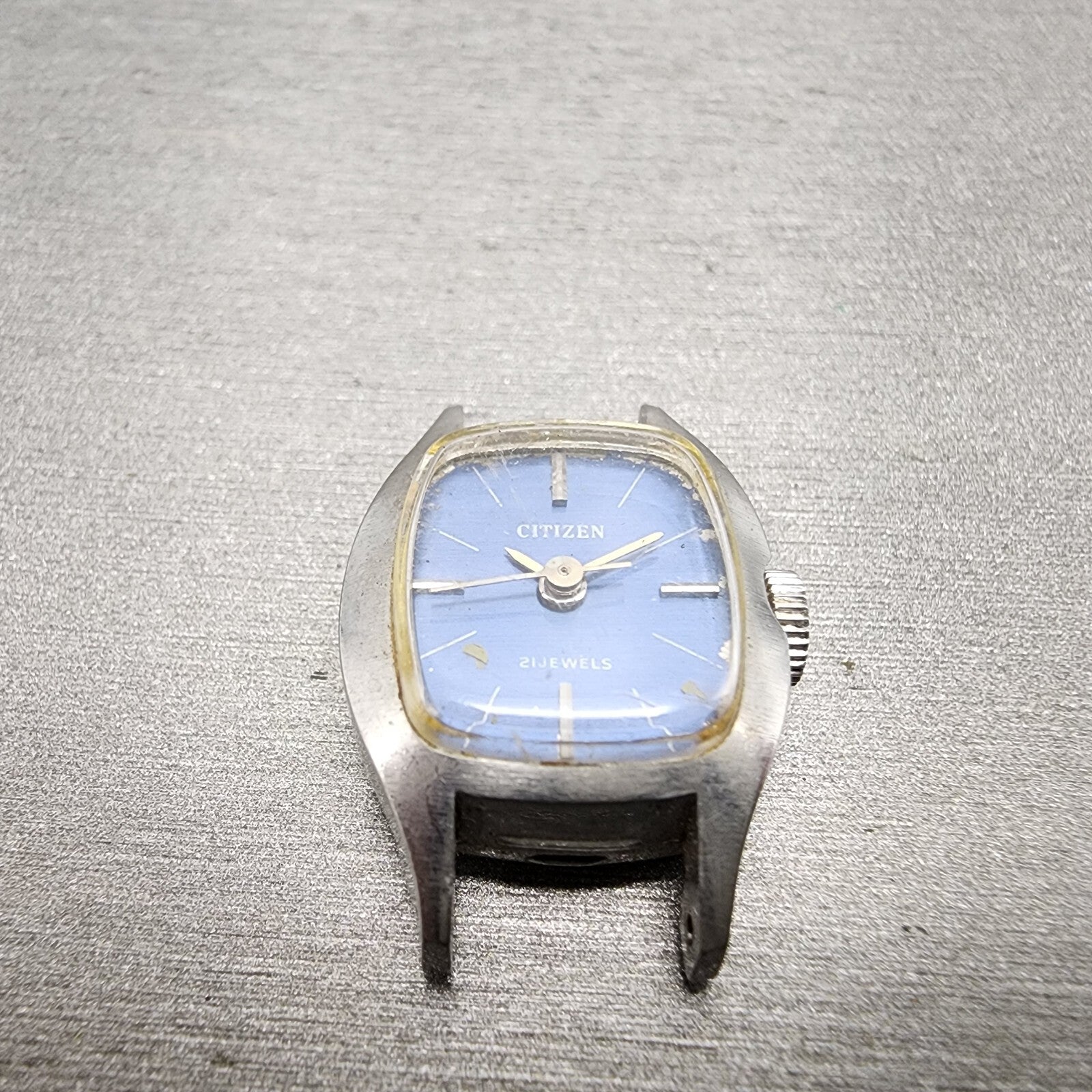 VTG Citizen Watch Women 17mm Blue Dial Steel Rectangle Manual Wind Runs2
