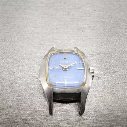 VTG Citizen Watch Women 17mm Blue Dial Steel Rectangle Manual Wind Runs2