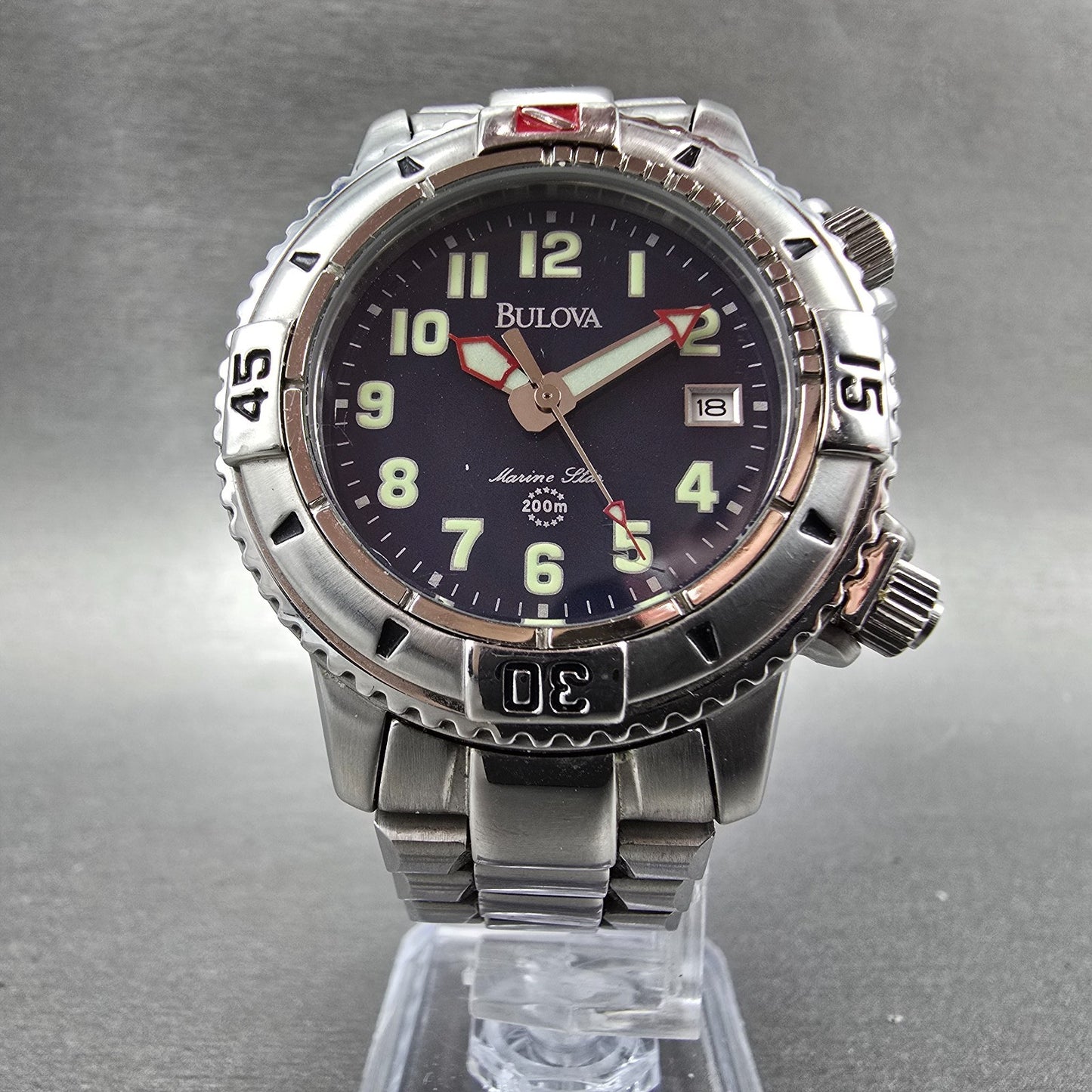 Bulova Marine Star Watch Men 38mm Blue Dial Silver Tone Date Round 96B40 PARTS6
