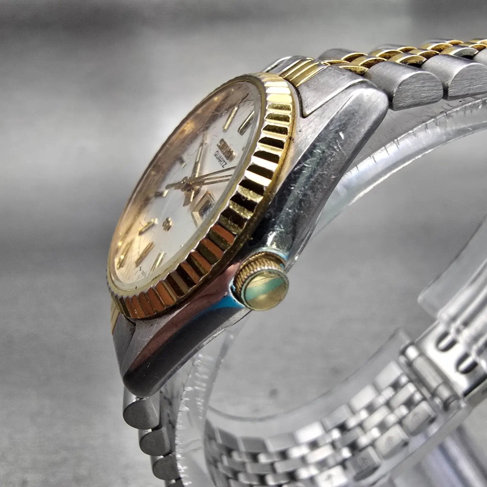 Seiko SQ Watch Women 24mm Silver Dial Two Tone Daydate Round 3Y03-0169 New Batt2