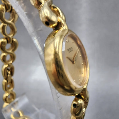 Seiko Watch Women 17mm Champagne Dial Gold Tone Oval 1n005a00 New Battery3
