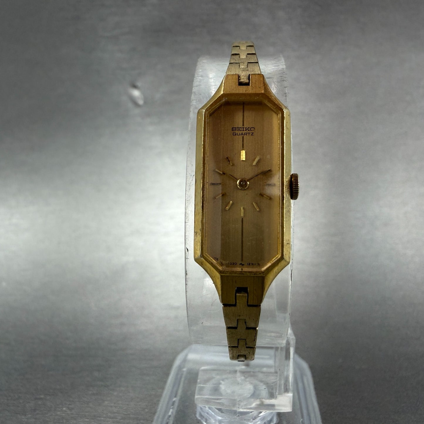 Seiko Watch Women 13mm Gold Dial Gold Tone Octagon 1320-5989 New Battery JGJ5