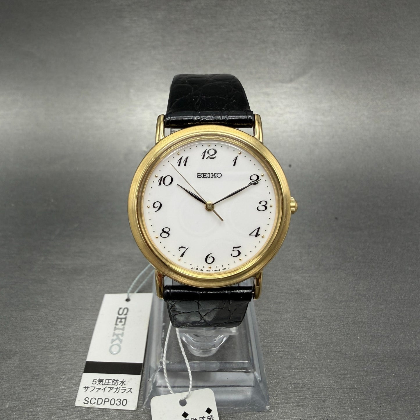 Seiko Watch Men 33mm White Dial Gold Tone Round 7N01-0BH0 New Battery W/Tags0