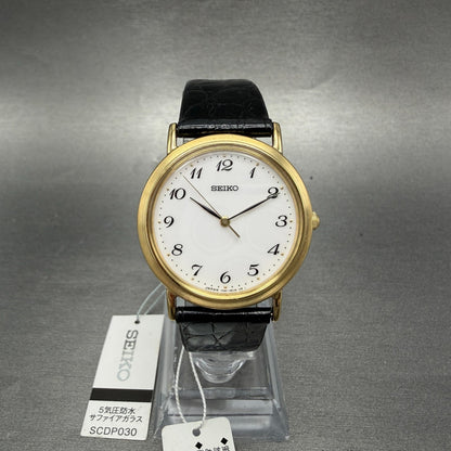 Seiko Watch Men 33mm White Dial Gold Tone Round 7N01-0BH0 New Battery W/Tags0