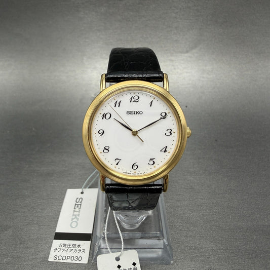 Seiko Watch Men 33mm White Dial Gold Tone Round 7N01-0BH0 New Battery W/Tags0