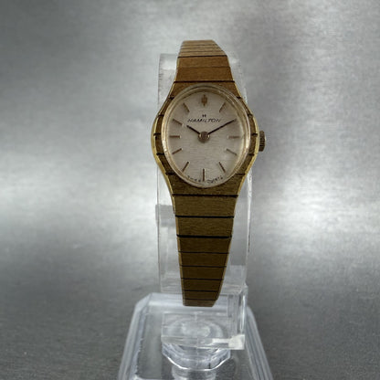 Hamilton Watch Women 16mm White Dial Gold Tone Oval New Battery Vintage5