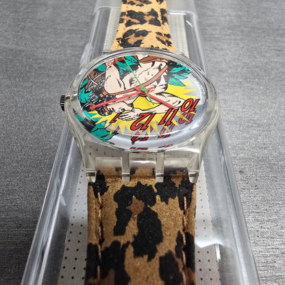 Swatch OONGAWAH! Watch Men 34mm Green Dial Clear Case GK193 New Battery NOS7