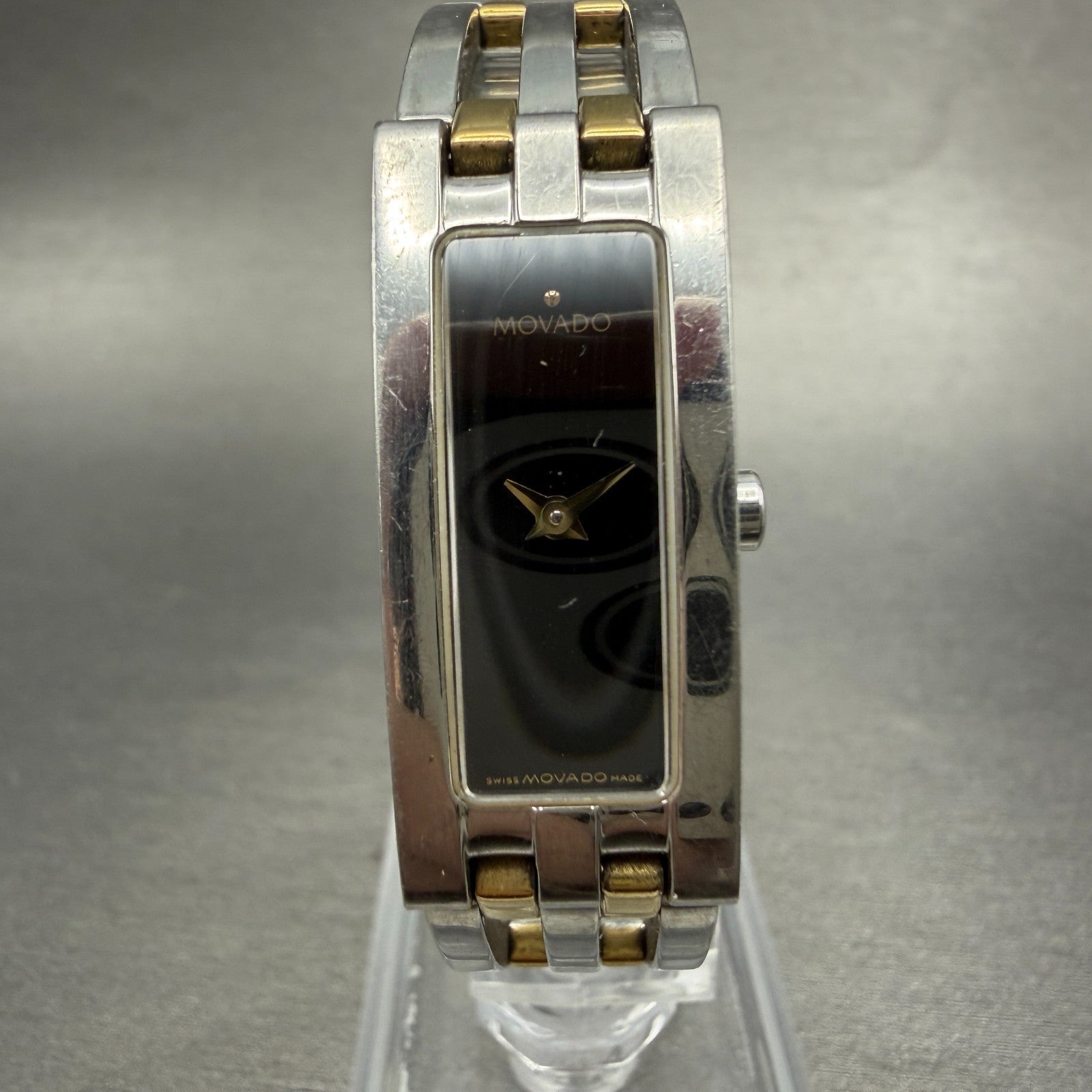 Movado Esperanza Tank Watch Women 14mm Black Dial Two Tone 84 H5 1400 PARTS0