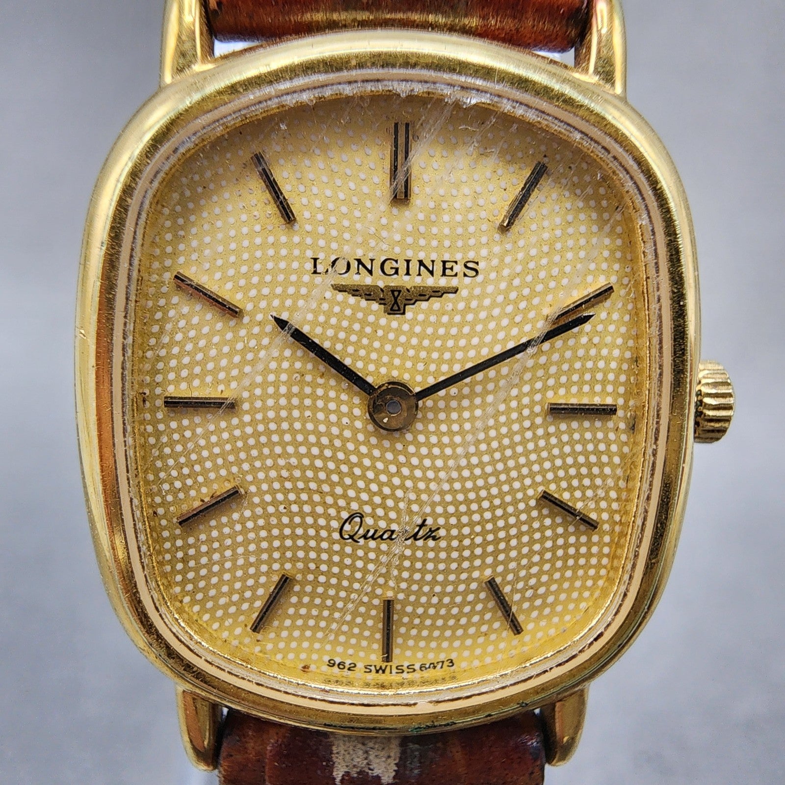 Longines Watch Women 21mm Gold Dial Gold Tone Rectangle 6479 New Battery1
