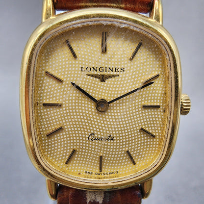 Longines Watch Women 21mm Gold Dial Gold Tone Rectangle 6479 New Battery1