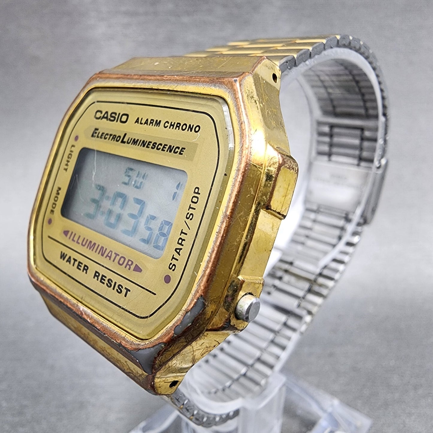 Casio Illuminator Watch Men 36mm Digital Gold Tone Alarm Chrono A168 New Battery2