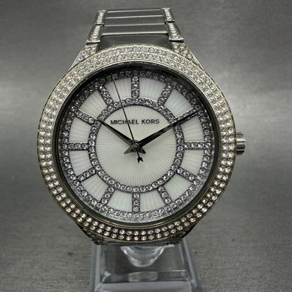 Michael Kors Kerry Watch Women 37mm MOP Dial Silver Tone Crystal Accent New Batt0