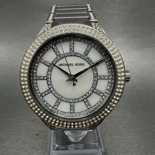 Michael Kors Kerry Watch Women 37mm MOP Dial Silver Tone Crystal Accent New Batt0