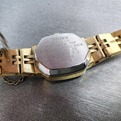 Citizen CQ Tank Watch Women 15mm Cream Dial Gold Tone Rectangle New Battery9