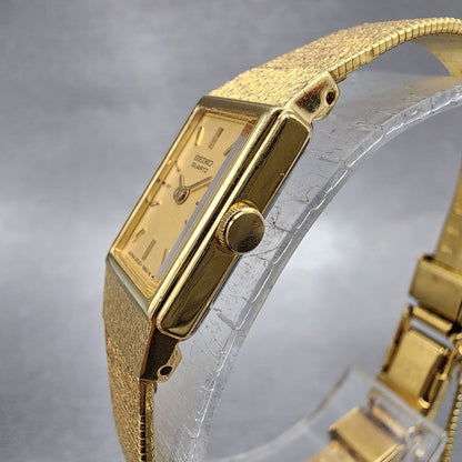 Seiko Tank Watch Women 12mm Champagne Dial Gold Tone 2E206479 New Battery VTG2