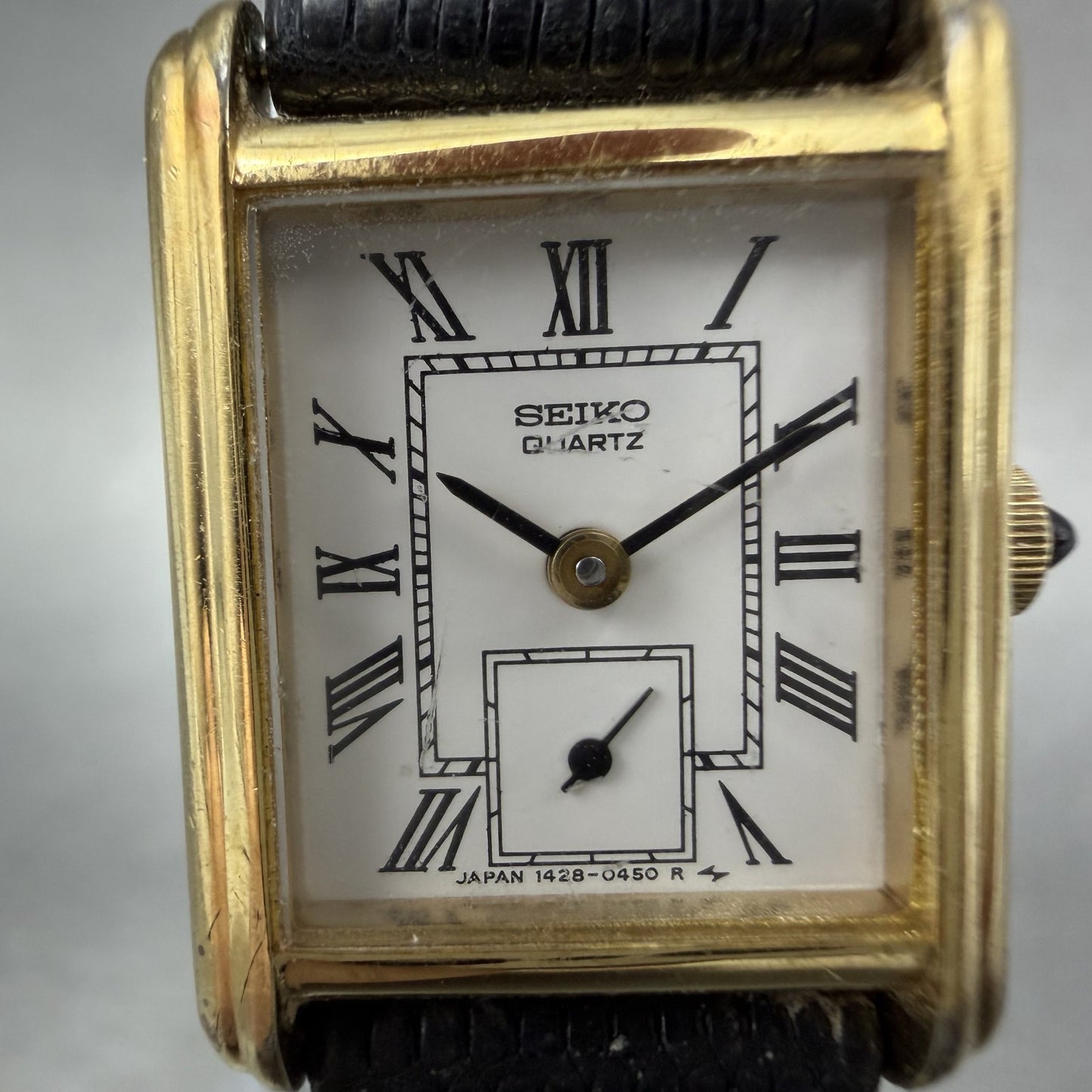 Seiko Tank Watch Women 18mm White Dial Gold Tone Small Seconds 1428-5160 New Bat1