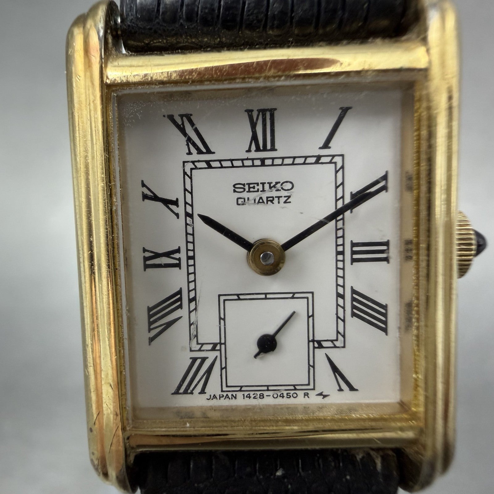 Seiko Tank Watch Women 18mm White Dial Gold Tone Small Seconds 1428-5160 New Bat1