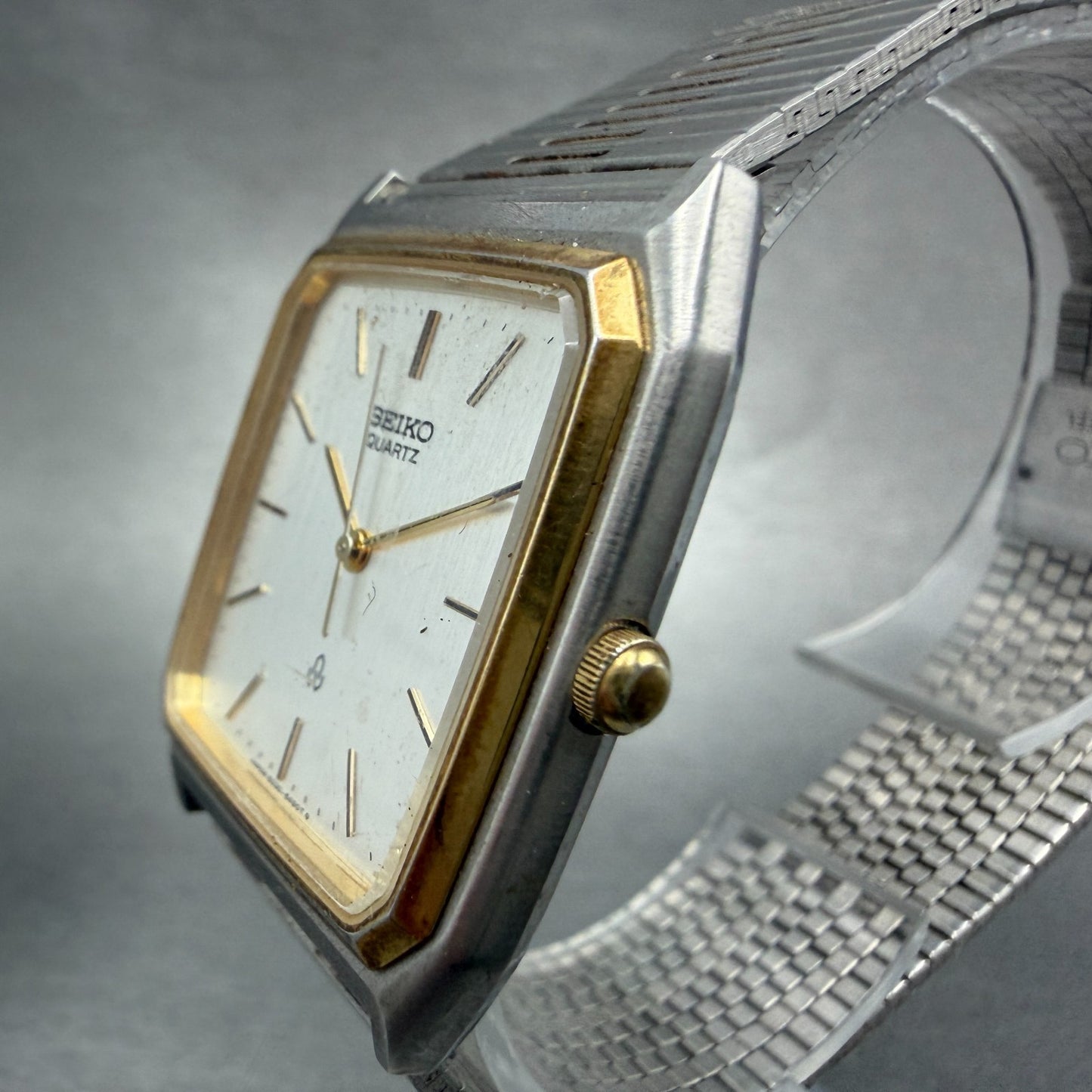 Seiko Tank Watch Men 29mm Silver Dial Two Tone Rectangle 6030-5430 New Battery 22