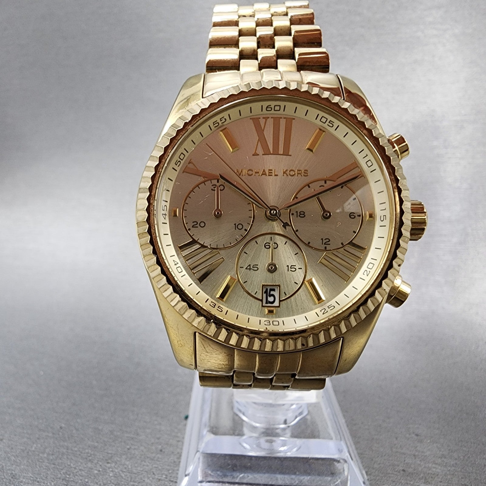 Michael Kors Lexington Chronograph Watch Women 38mm Gold Dial Gold Tone Date5