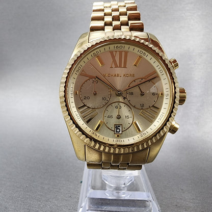 Michael Kors Lexington Chronograph Watch Women 38mm Gold Dial Gold Tone Date5