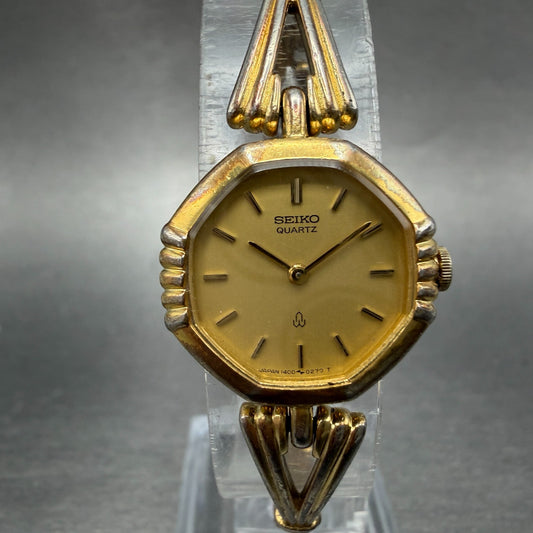 Seiko Watch Women 20mm Champagne Dial Gold Tone Octagon 1400-5200 New Battery0