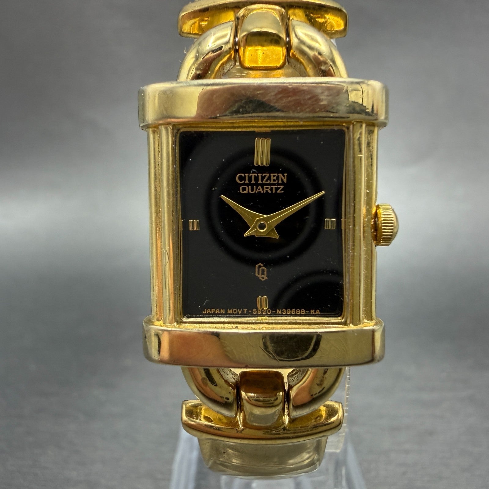 Citizen CQ Tank Watch Women 19mm Black Dial Gold Tone 5920-S48465 New Battery0