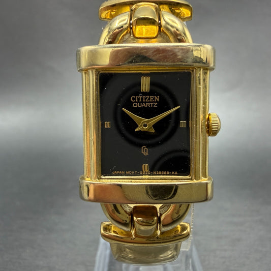Citizen CQ Tank Watch Women 19mm Black Dial Gold Tone 5920-S48465 New Battery0