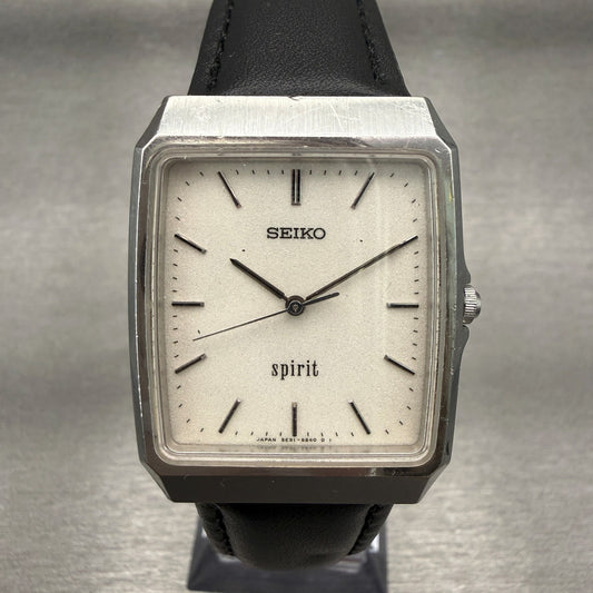 Seiko Spirit Watch Men 26mm White Dial Silver Tone Rectangle 5E31-5A70 New Batt0