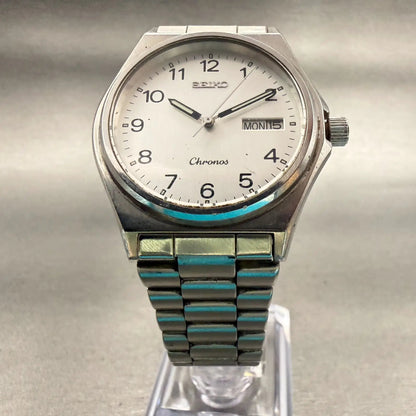 Seiko Chronos Watch Men 35mm Silver Dial Silver Daydate Round 5H23-7060 New Batt5