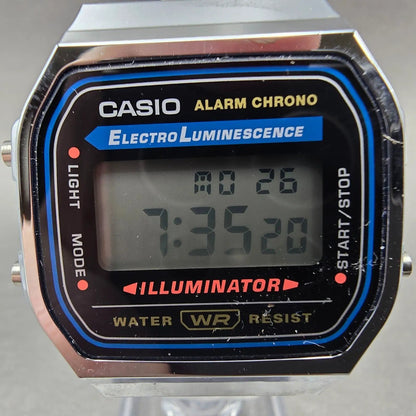 Casio A168 Illuminator Watch Men 36mm Digital Steel Alarm Chronograph New Batt J1