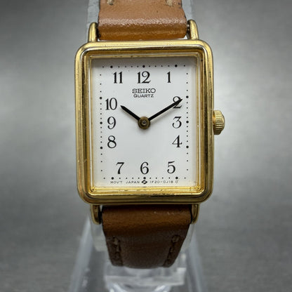 Seiko Tank Watch Women 17mm White Dial Gold Tone Rectangle 1F20-5D40 New Battery0