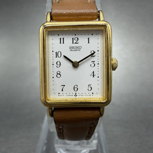 Seiko Tank Watch Women 17mm White Dial Gold Tone Rectangle 1F20-5D40 New Battery0