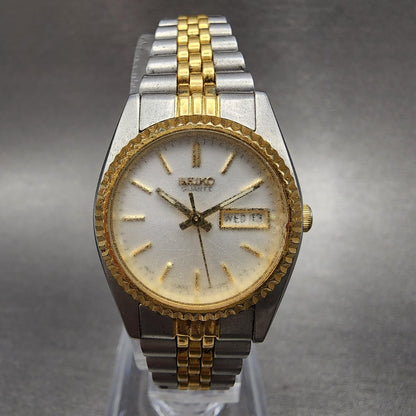 Seiko Watch Women 24mm White Dial Two Tone Daydate Round 7n830049 New BatteryAB0