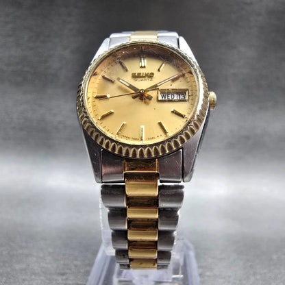 Seiko Watch Women 24mm Gold Dial Two Tone Daydate Round 7N83-0040 New Battery JP5