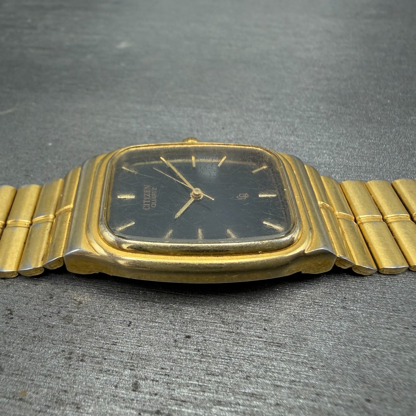 Citizen CQ Tank Watch Men 26mm Black Dial Gold Tone Rectangle 6030-S60244 PARTS6