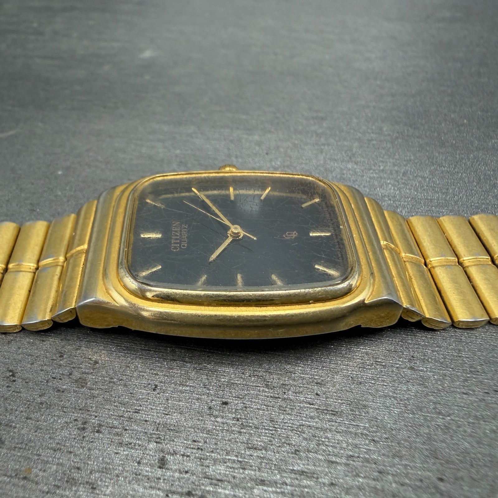 Citizen CQ Tank Watch Men 26mm Black Dial Gold Tone Rectangle 6030-S60244 PARTS6
