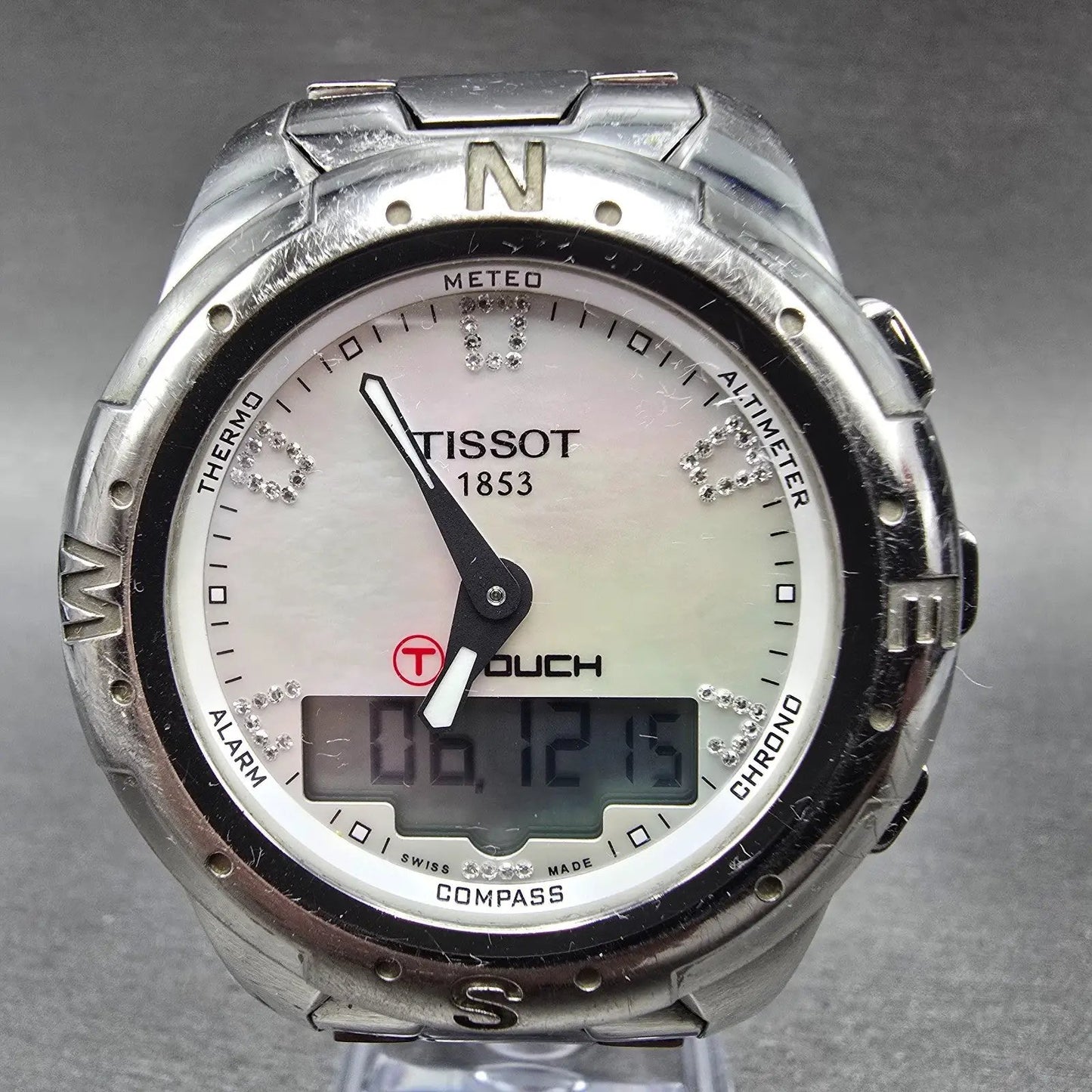 Tissot T-Touch Watch 43mm Women MOP Dial Titanium Alarm Chronograph READ! NewBat0