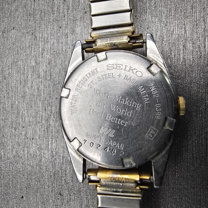 Seiko Watch Women 24mm White Dial Two Tone Date Round 7N82-0399 New Battery VTG10