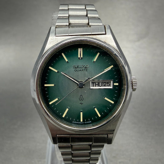 Seiko Watch Women 26mm Green Dial Silver Tone Daydate 2623-0100 New Battery0