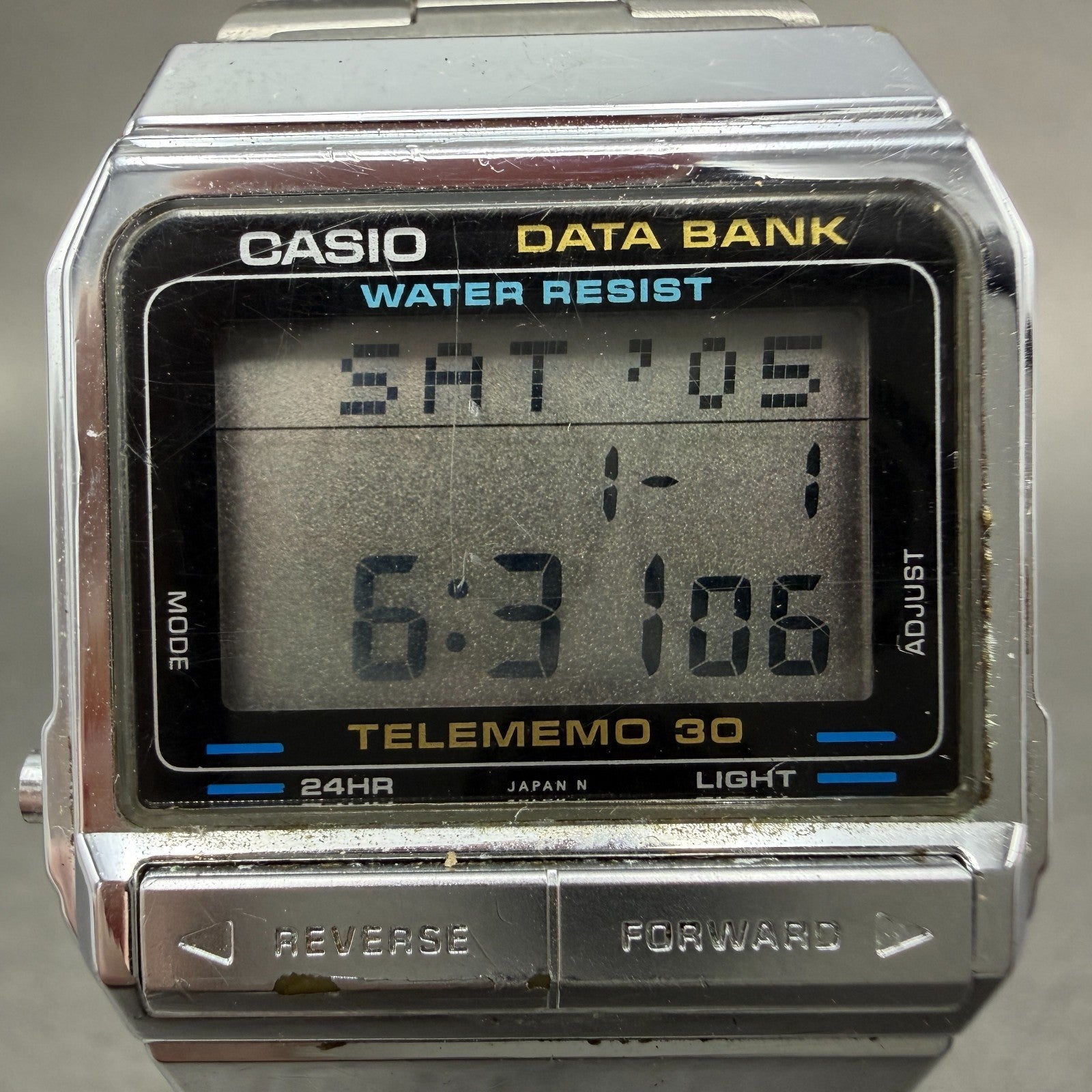 Casio Data Bank DB-300 Watch Men 32mm Digital Silver Tone Alarm Chrono New Batt1