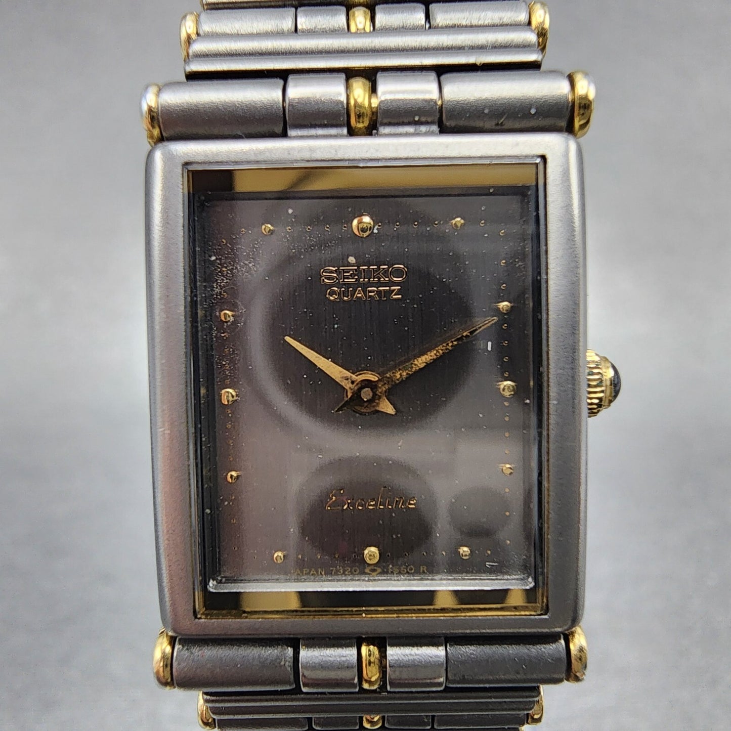 Seiko Exceline Tank Watch Women 18mm Gray Dial Two Tone Rectangle Titanium Runs1