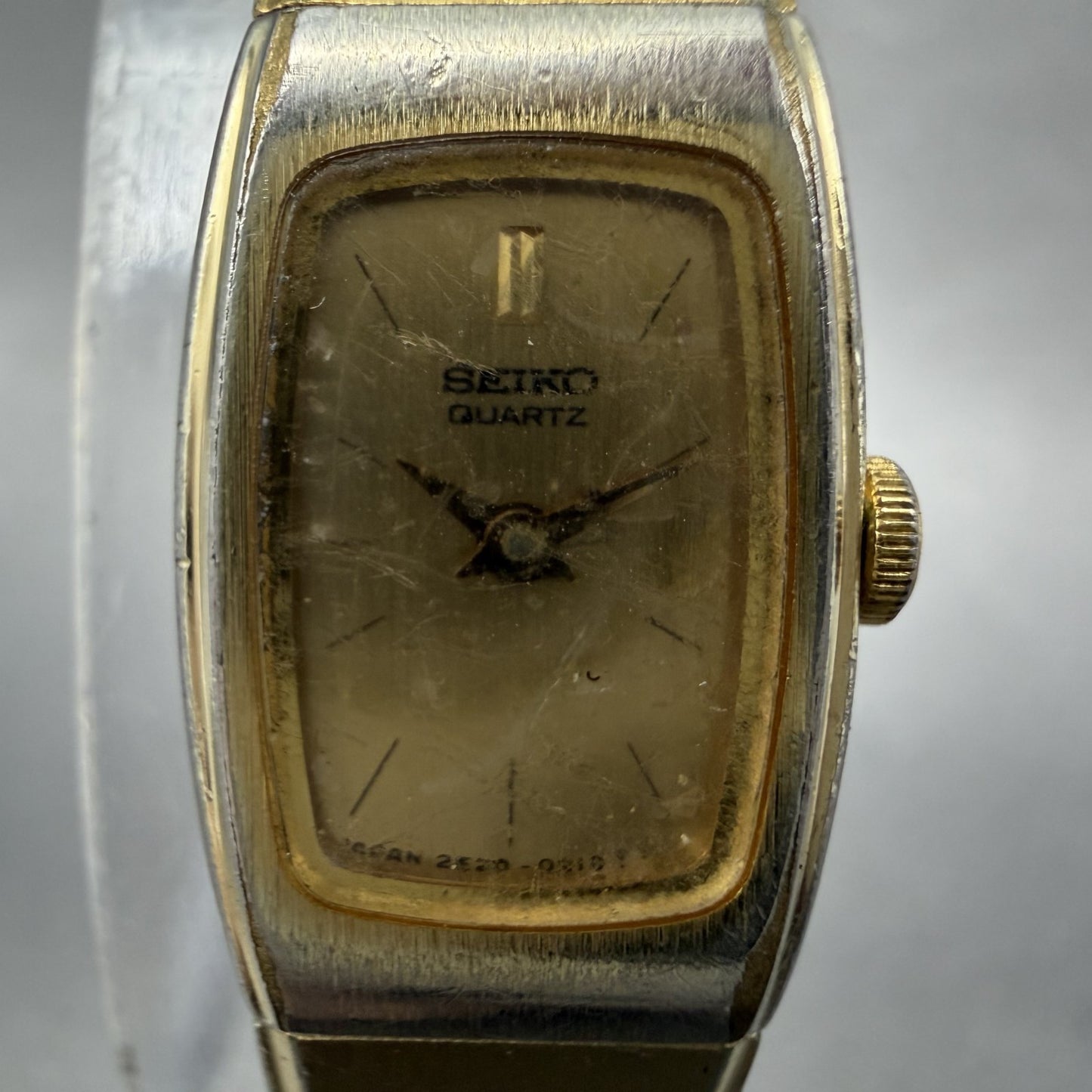 Seiko Tank Watch Women 13mm Champagne Dial Gold Tone Rectangle 2e205139 New Bat1