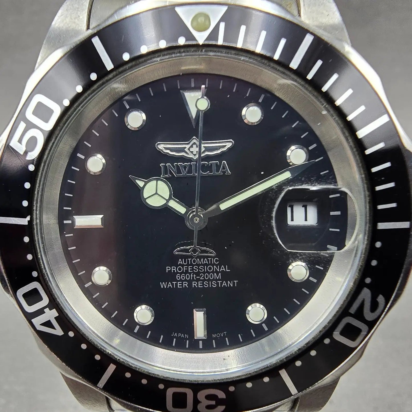 Invicta Pro Diver Watch Men 40mm Black Dial Steel Date Round Automatic Runs HJB1