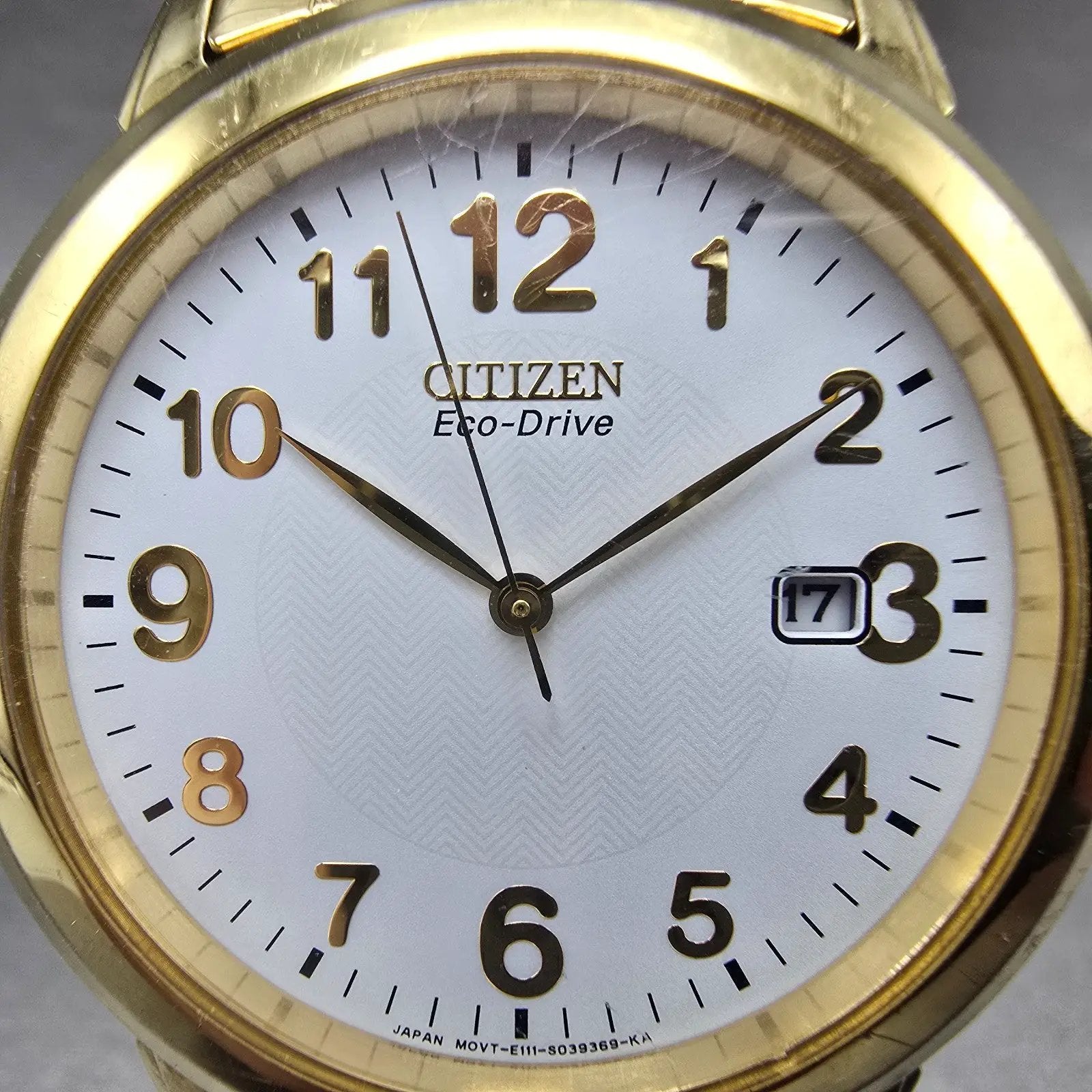 Citizen Eco-Drive Watch Men 38mm White Dial Gold Tone Date E111-S022894 Runs1