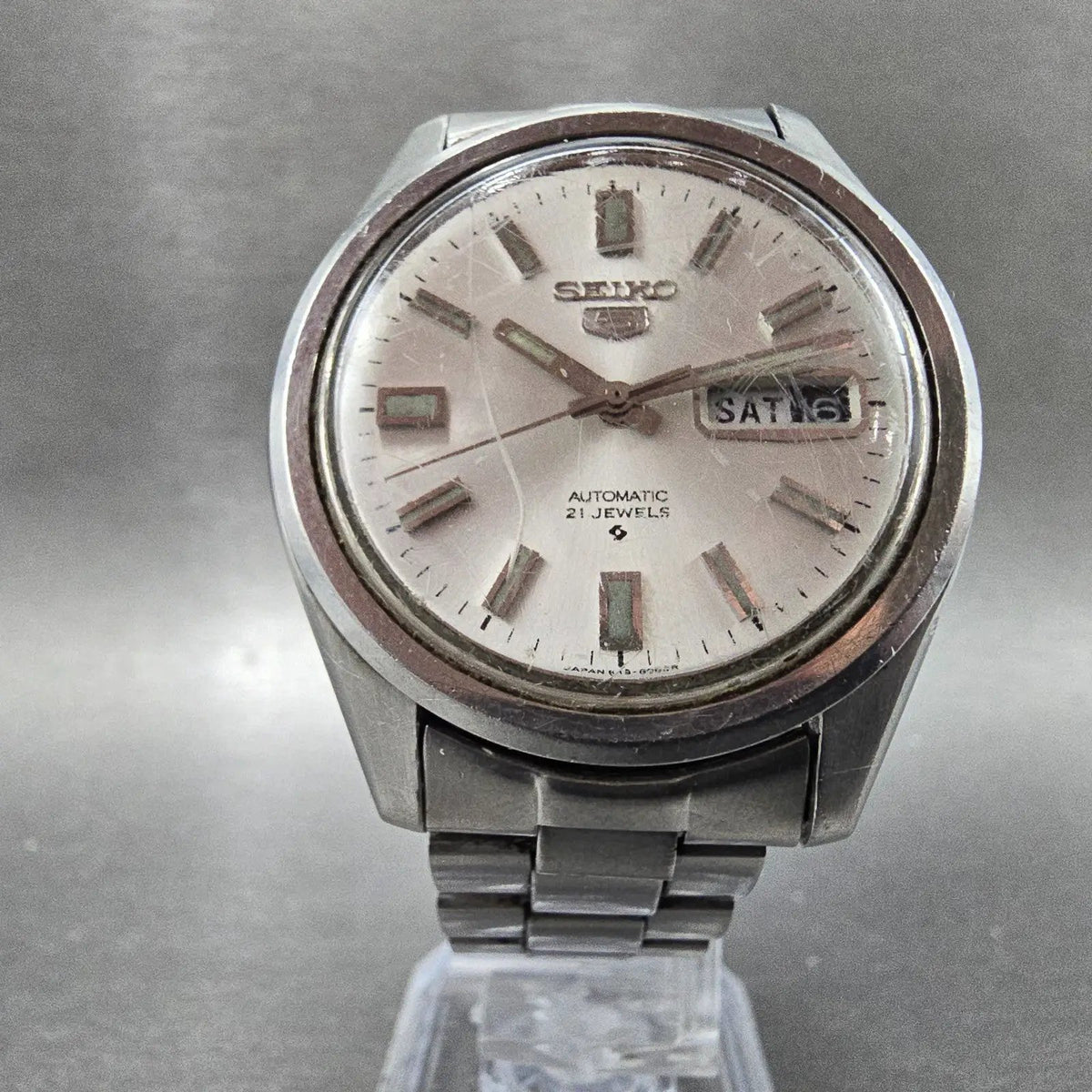 Seiko 5 Automatic Watch Men 37mm Silver Dial Silver Tone 6119-8083 Round Runs5