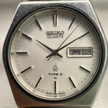 Seiko Watch Men 34mm Silver Dial Silver Tone Daydate Round 7123-7080 New Battery1